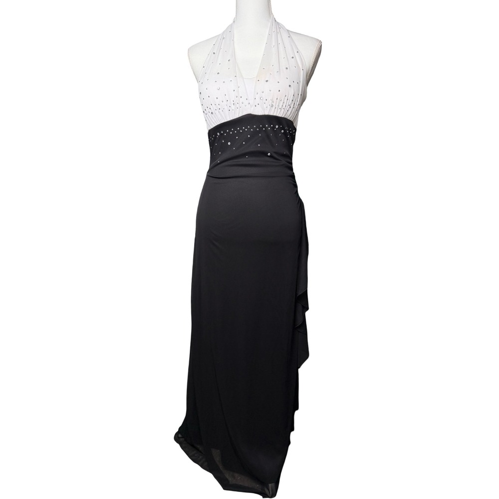 Taboo Halter‎ Maxi Dress Black White Rhinestone Formal Y2K Medium
